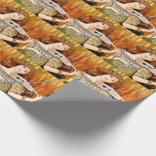 Papel De Presente Cartaz de Violino Art Nouveau Vintage   Música Ele