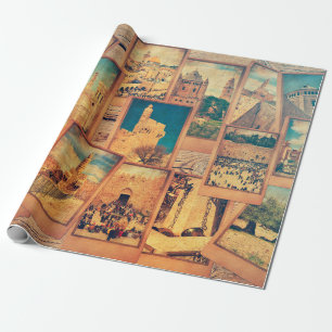 Papel De Presente Cartões com fotos de vindima no fundo da madeira a
