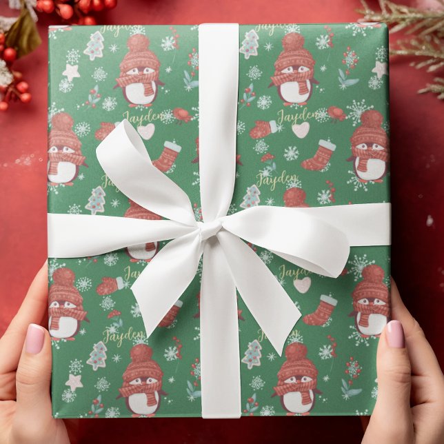 Papel De Presente Cartoon Animal Pinguim Papel de Embalagem Personal (Cute Cartoon Animals Penguin Custom Wrapping Paper
)