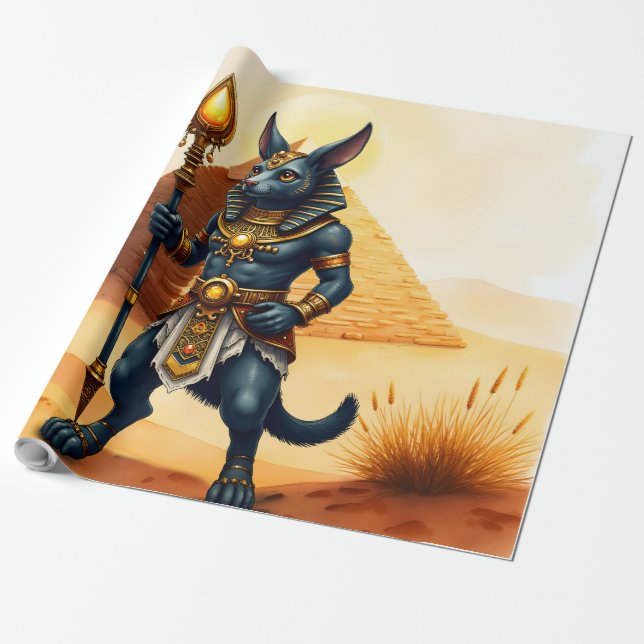 Papel De Presente Cartoon Anubis - Deus Egípcio do Pós-Vida (Desenrolado)