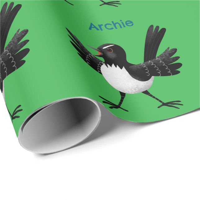 Papel De Presente Cartoon australiano Willie Wagtail personalizado (Ponta do rolo)