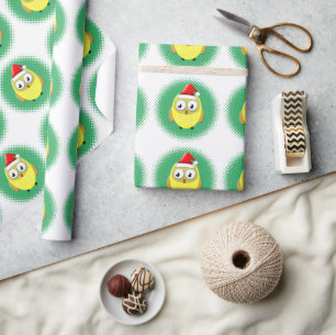 Papel De Presente Cartoon Bebê Coruja Santas Hat