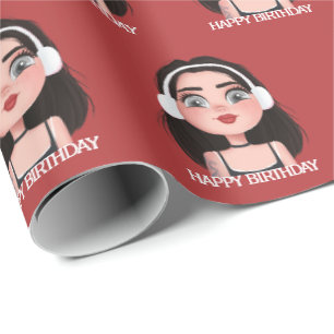 Papel De Presente Cartoon Birthday Girl com Fones de ouvido
