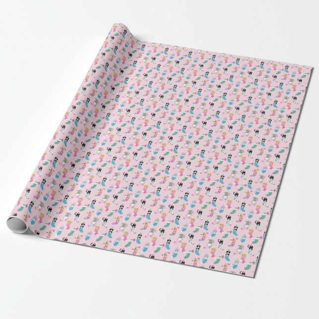 Papel De Presente Cartoon Cats Natal Padrão Sem Costura (Desenrolado)