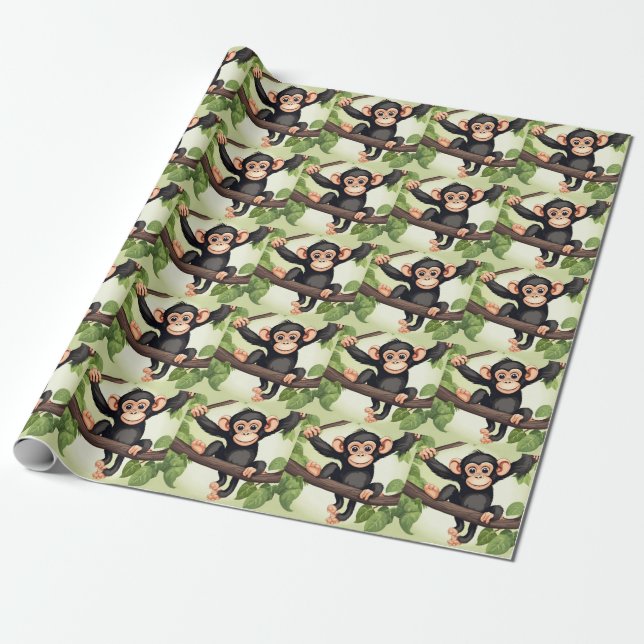 Papel De Presente Cartoon Chimpanzé Engraçado e Bonito (Desenrolado)