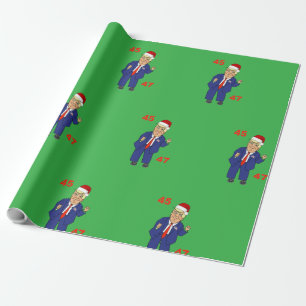 Papel De Presente Cartoon Dancing Trump-Santa Hat Wrappaper