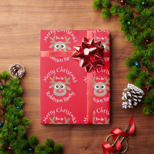Papel De Presente Cartoon de Cartoon Bonito Reindeer - Padrão Vermel