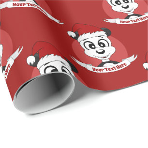 Papel De Presente Cartoon de Natal com um belo urso panda embrulhand