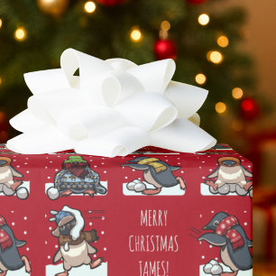 Papel De Presente Cartoon de Natal Personalizado para o Xmas Penguin