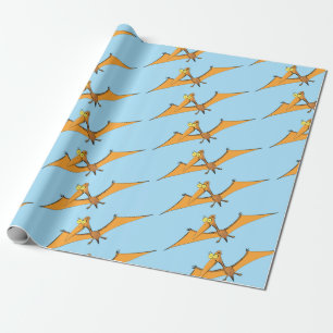 Papel De Presente Cartoon de pterodátilo, cor de laranja giro e eng