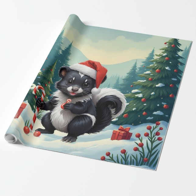 Papel De Presente Cartoon de Skunk de Natal bonito (Desenrolado)