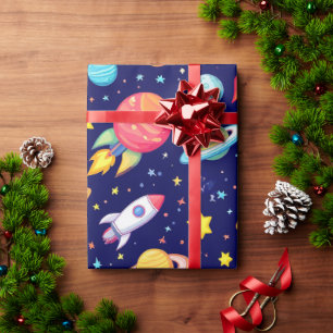 Papel De Presente Cartoon Espacial Colorido Brilhante 🌈 Galáxia Div