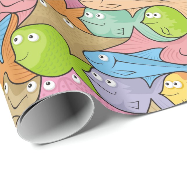 Papel De Presente Cartoon Fishes (Ponta do rolo)