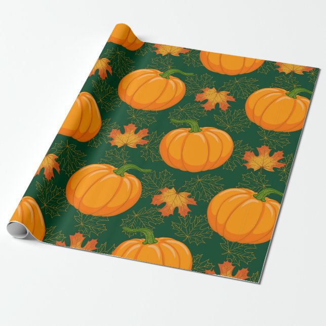 Papel De Presente Cartoon laranja Pumpkin e Autumn mapeando (Desenrolado)