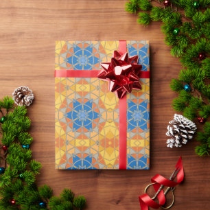 Papel De Presente Cartoon Mandala Blue Orange and Yellow
