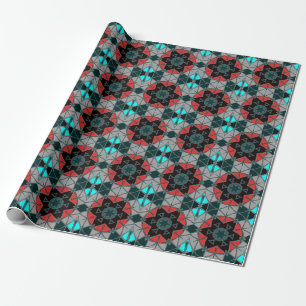 Papel De Presente Cartoon Mandala Blue Red and Black