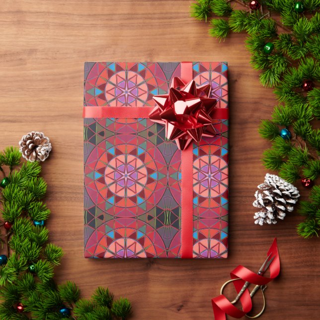 Papel De Presente Cartoon Mandala Vermelho Rosa e Azul (Presente de Natal)