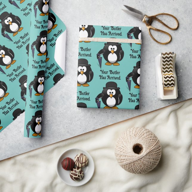 Papel De Presente Cartoon Pinguim Clássico Bonito com Guarda-chuvas (Artesanato)