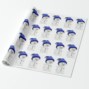 Papel De Presente Cartoon Snowman em Blue & White Wool Wraps