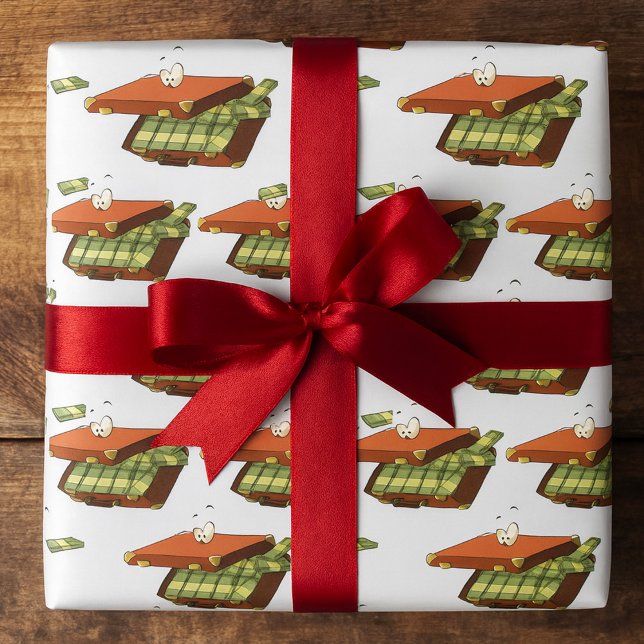 Papel De Presente Cartoon Suitcase Cheio de Money Cash Bundles (Criador carregado)