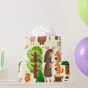 Papel De Presente Cartoons de animais da Woodland para Diversão em Á