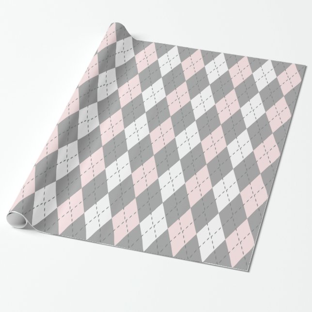 Papel De Presente Carvão Rosa Claro Cinza Escuro Wht XL Argyle (Desenrolado)