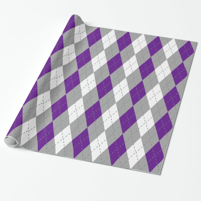 Papel De Presente Carvão Roxo Cinza Escuro Branco XL Argyle (Desenrolado)