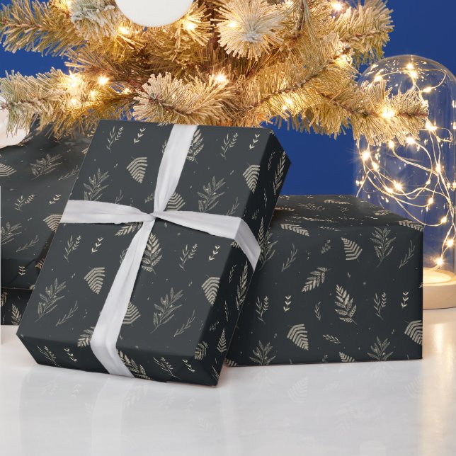 Papel De Presente Carvão | Winter Laurel Pattern (Feriados)