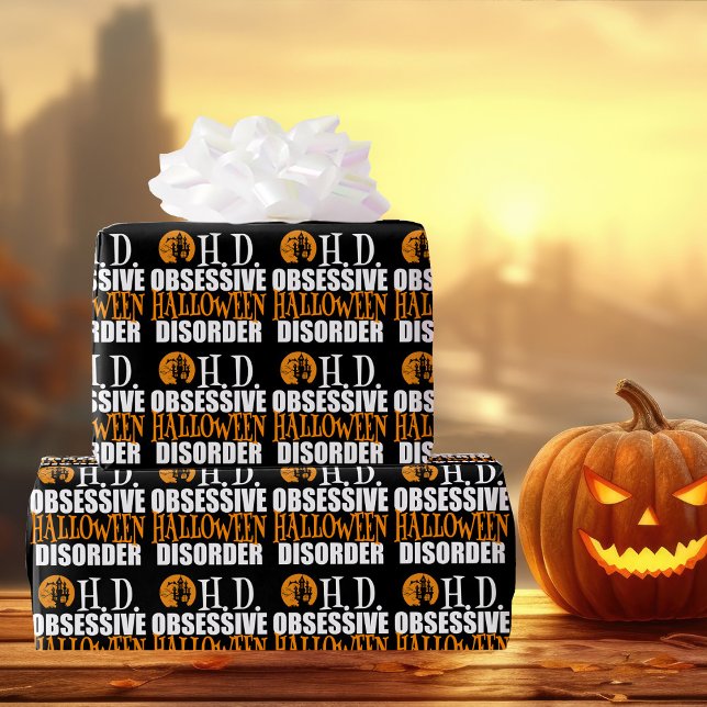 Papel De Presente Casa Assombrada de Halloween Preta (Criador carregado)