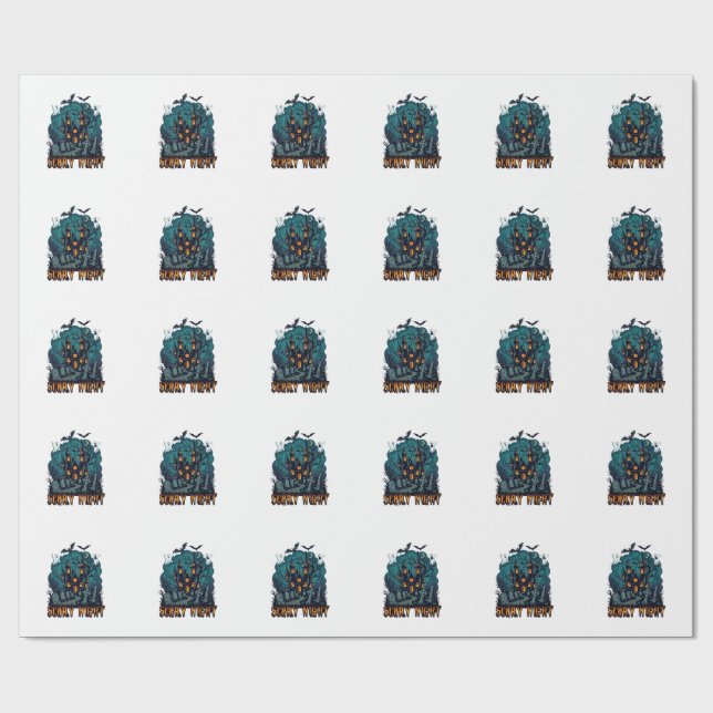 Papel De Presente Casa Assombrada Fantasmas Cemitério Noite Assustad (Aberto)