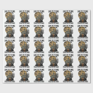 Papel De Presente Casa Assombrada Halloween Gravura Vintage Assustad