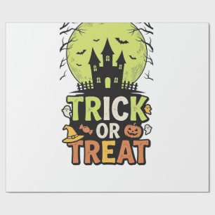 Papel De Presente Casa Assombrada Vintage Trick or Treat Desenho de 