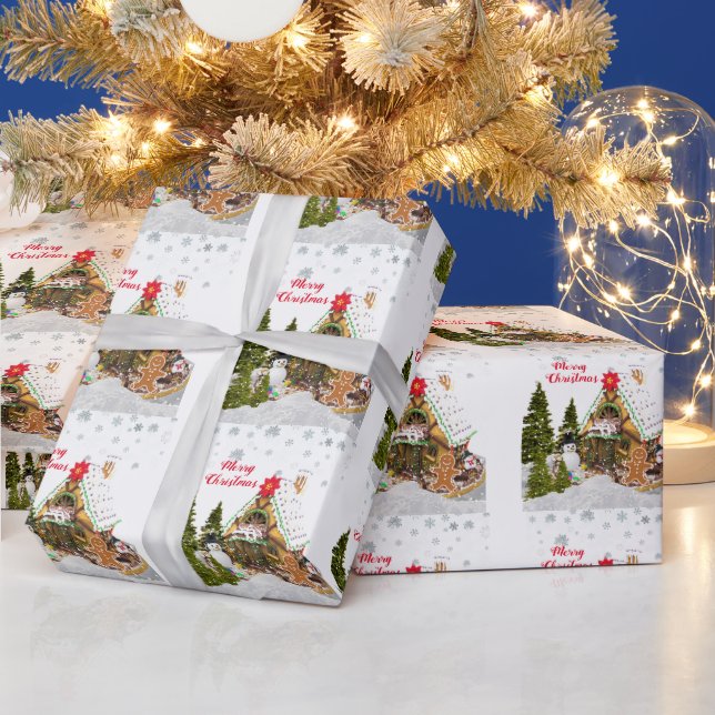 Papel De Presente Casa de Biscoito de Natal Impressa de Natal Fofo (Feriados)