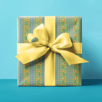 Papel De Presente Casa de Campo Azul Verde Amarelo Girassóis