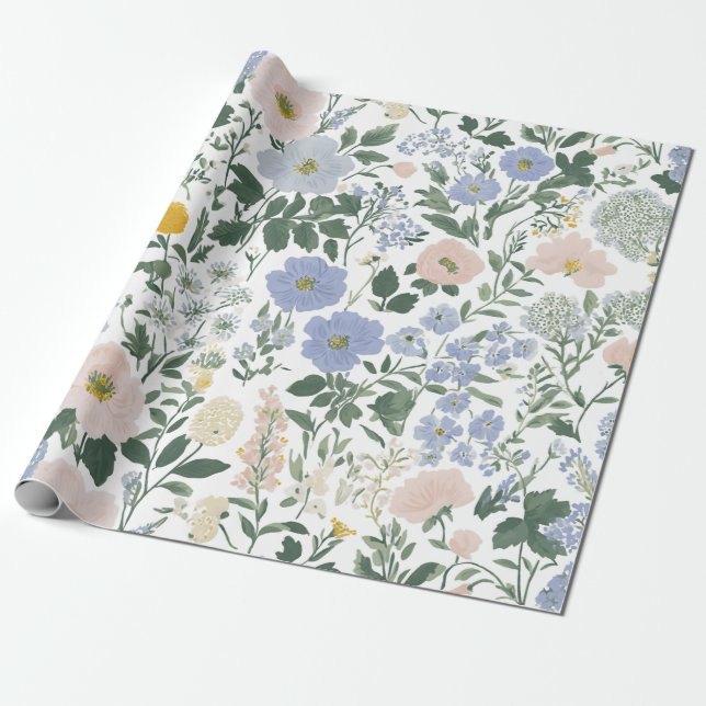 Papel De Presente Casa de Campo Flor de Campo Azul (Desenrolado)