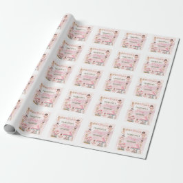 Papel De Presente Casa de Cogumelo Rosa Aniversário Fada Primeiro