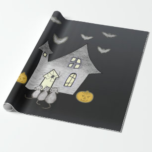 Papel De Presente Casa De Halloween, Gatos Pretos, Morcegos