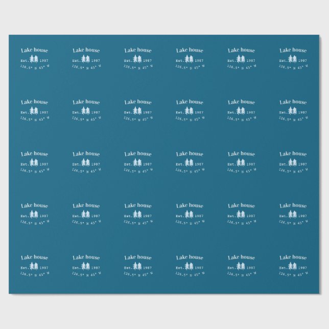 Papel De Presente Casa de lago ets. Data ano coordenadas personaliza (Aberto)
