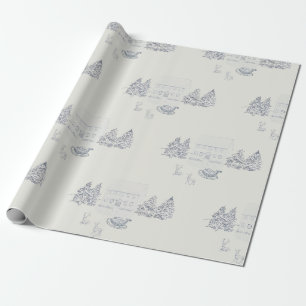 Papel De Presente Casa de Natal Aconchegante da Nova Inglaterra (Esc