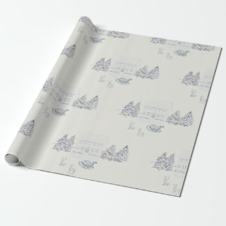 Papel De Presente Casa de Natal Aconchegante na Nova Inglaterra