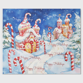 Papel De Presente Casa de Natal com Bengala de Natal Feliz Férias