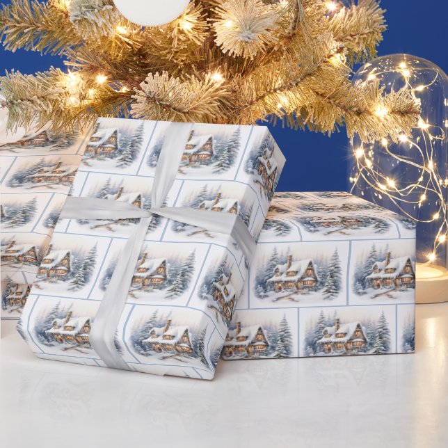 Papel De Presente Casa de Natal em Aquarela (Feriados)