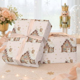 Papel De Presente Casa de Pão de Mel Natalícia em Aquarela