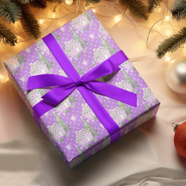 Papel De Presente Casa de Pão de Mel Natalino Roxo (Criador carregado)