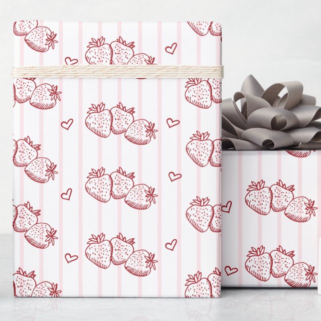 Papel De Presente Casa Desenhada à Mão Rosa Listra Morango (Criador carregado)