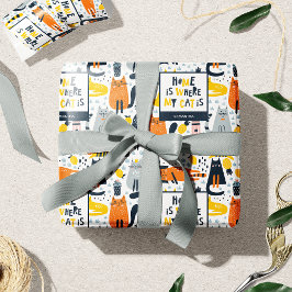 Papel De Presente Casa é Onde Meu Gato é o Nome Monograma Padrão