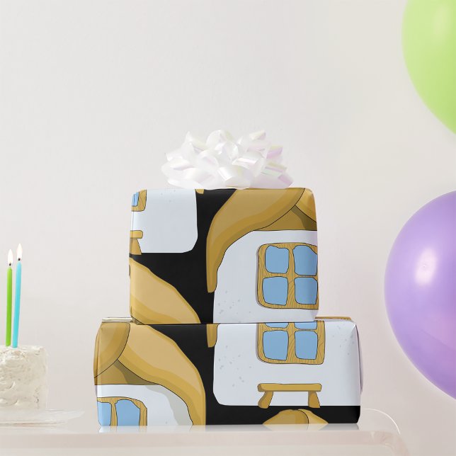 Papel De Presente Casa Pequena de Choupana Desenhada à Mão (Criador carregado)