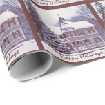 Papel De Presente Casa velha do Victorian<br><div class="desc">Casa colonial velha bonita em Nova Inglaterra. A casa e as árvores são cobertas com a neve,  fazendo uma cena perfeita do White Christmas.</div>