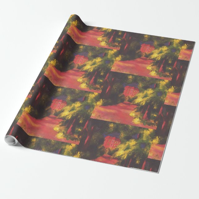 Papel De Presente Casa Vermelha no Parque por August Macke (Desenrolado)