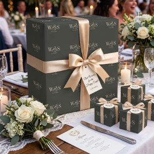 Papel De Presente Casais de noivos com iniciais de ébano elegante